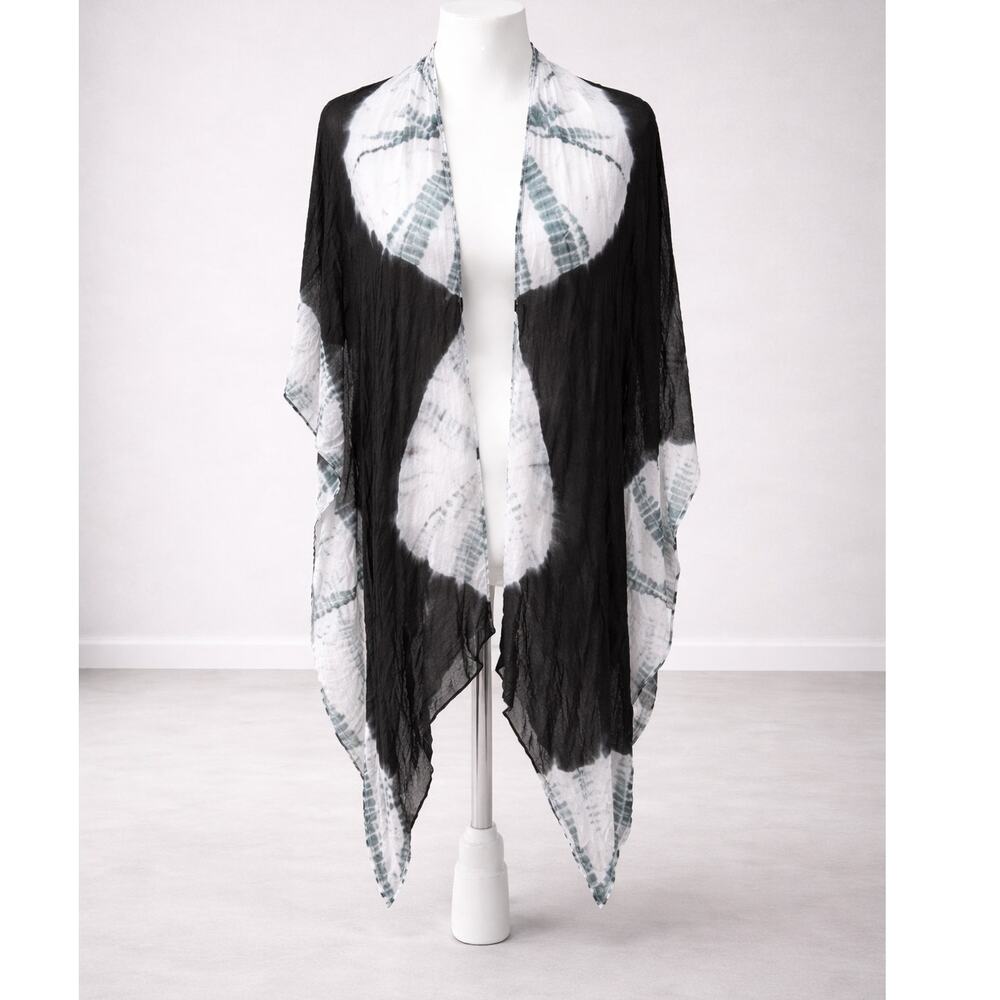 NEW Bijoux Terner Kimono Shawl Wrap Lightweight Black White Tie Dye Womens OS
